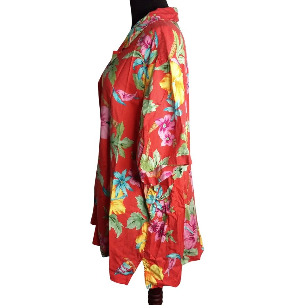 Caribbean Joe Size 3X Hawaiian Shirt Womens Floral Short Sleeves Coconut Buttons - Picture 7 of 11